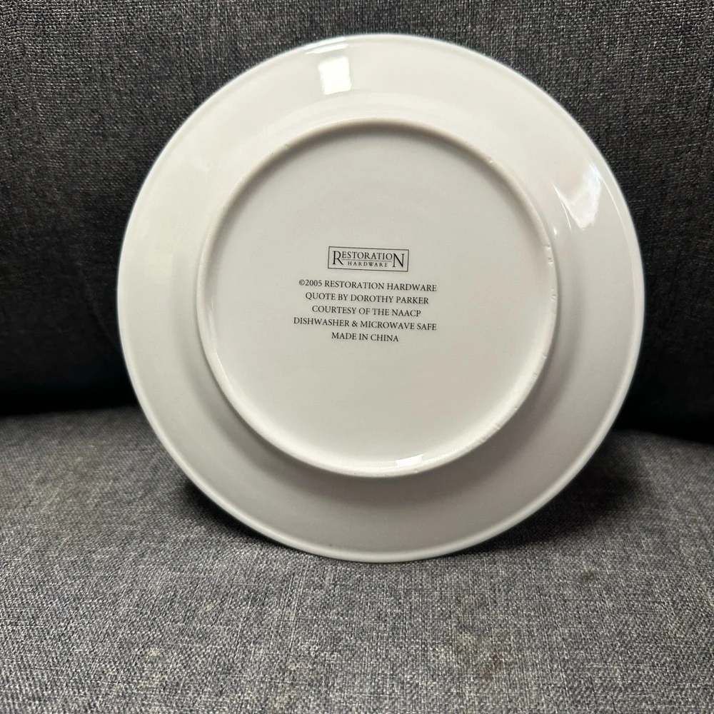 RESTORATION HARDWARE PLATES WITH QUOTES FROM DOROTHY PARKER